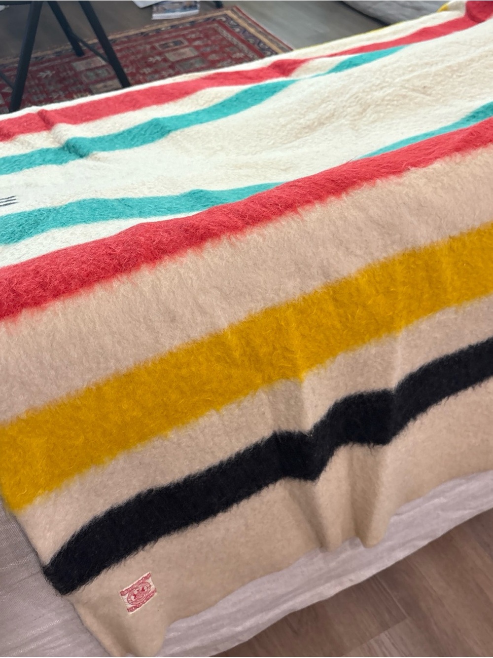 Hudson Bay Vintage Wool Blanket 4-Point-59” X 78” —Camping Hunting England-EUC